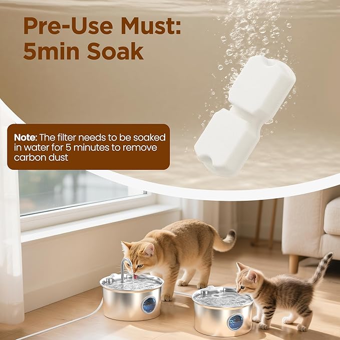 Cat Water Fountain Filter Replacement: 24 Cat Fountain Filter (12 Carbon + 12 Foam Filters) Suitable for GIOTOHUN S11