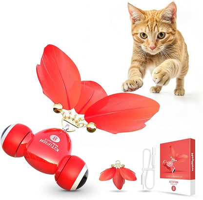 Kitifish Automatic Cat Toys for Indoor Cats, Interactive Cat Feather Toys with Feather and Bell, Smart Electric Moving Kitty Toy, kitifish Toys, Stiulate Hunting Instinct for Your Kitty