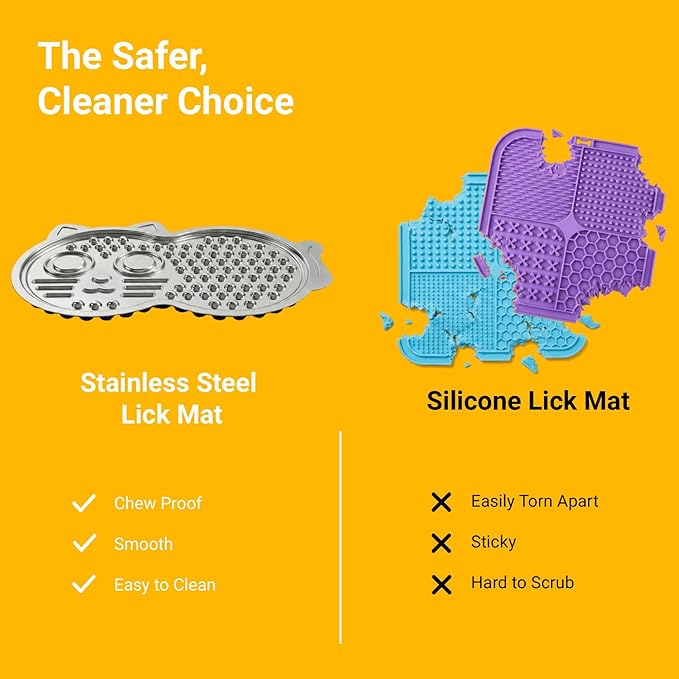 Heavy Duty Stainless Steel Lick Mat for Dogs & Cats - 15"×10" Large Metal Dog Licking Mat, Chew Proof Slow Feeder Mat with Suction Cups for Puppy & Cat, Dishwasher Safe, Whisker-Friendly