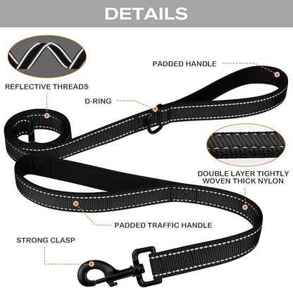Joytale Dog Leash Heavy Duty for Large Dogs that Pull, Double Handle for Traffic Control, Double-Sided Reflective Leashes for Large Medium Dogs Night Safety, 5FT, Black