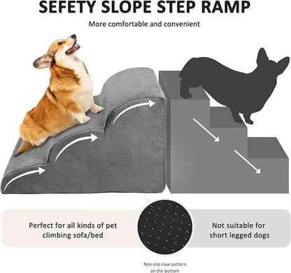 Dog Stairs, Pet Stairs for Dogs and Cats, 3 Steps Dog Stairs for Bed and Sofa, Washable & Zippered Cover Pet Ramp, Non-Slip Pet Steps(Black)