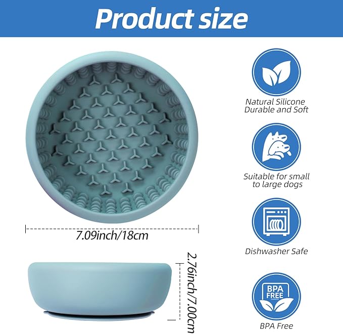 Dog Lick Bowl,Silicone Slow Feeder Bowls for Dogs and Cats - Wet Food, Suction Cups, Non-Slip Design (Blue, Large)