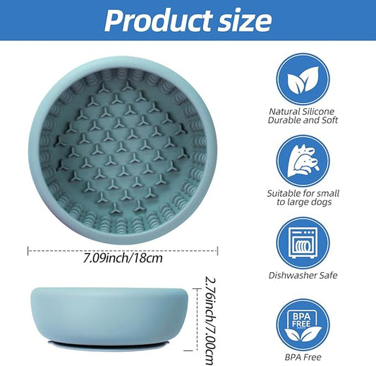 Dog Lick Bowl,Silicone Slow Feeder Bowls for Dogs and Cats - Wet Food, Suction Cups, Non-Slip Design (Blue, Large)