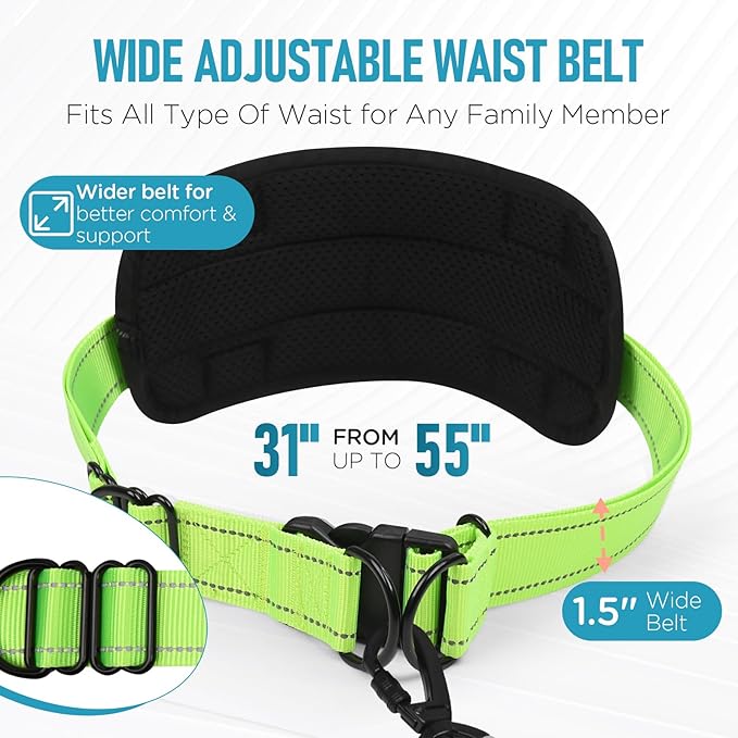Hands Free Large Dog Leash, 6-8 FT Bungee Leash with Waist Belt for Dog Up to 150 lbs, Running Walking Jogging