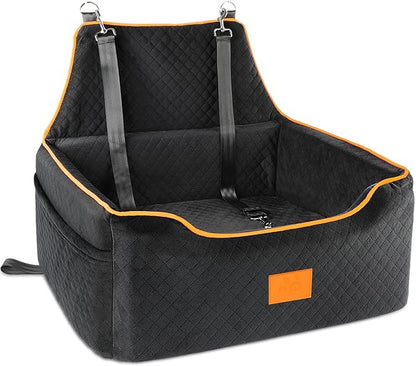 XIEEAOZEE Dog Car Seat for Large/Medium Dog, Booster Seat for Dogs Under 55Lbs or 2 Small, Detachable and Washable Travel Pet Seat with Thick Cushion and Storage Pockets (Black)