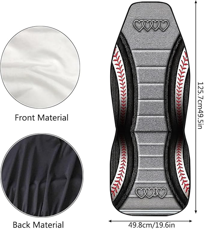 Love Heart Car Seat Covers Baseball Print Universal Bucket Seat Cover Waterproof Anti-Slip Automotive Accessories Suitable for Cars, SUV and Trucks