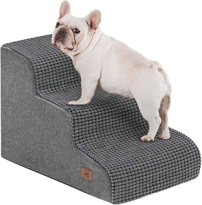 Dog Stairs for Small Dogs, 15.7" H Dog Steps for Bed 35D Strong Support Foam Stairs for High Bed or Couch Sofa Non-Slip Balanced Pet Steps Indoor, Grey
