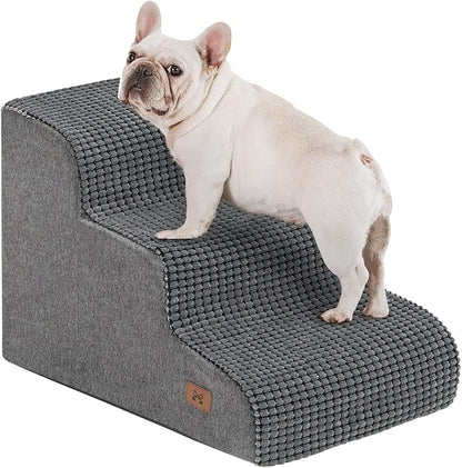 Dog Stairs for Small Dogs, 15.7" H Dog Steps for Bed 35D Strong Support Foam Stairs for High Bed or Couch Sofa Non-Slip Balanced Pet Steps Indoor, Grey