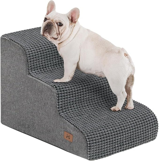Dog Stairs for Small Dogs, 15.7" H Dog Steps for Bed 35D Strong Support Foam Stairs for High Bed or Couch Sofa Non-Slip Balanced Pet Steps Indoor, Grey