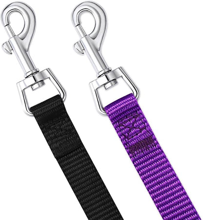 AMAGOOD 6 FT Puppy/Dog Leash, Strong and Durable Traditional Style Leash with Easy to Use Collar Hook, Great for Small, Medium and Large Dogs (5/8 in x 6 ft, Black and Purple 2-Pack)