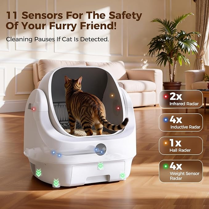 Open Top Automatic Litter Box, Odor Control, Ready to Use, Self Cleaning Litter Box, Large Capacity with APP Control and Safety Sensor, Ellenpent, with Trash Bags/Waterproof Mat/Litter Mat
