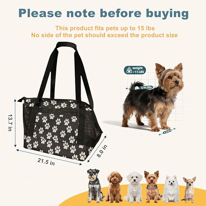 Dog Purse Carrier for Small Dogs with Pocket,Dog Carriers Soft Sided,Pet Carrier Purse for Puppy and Cats Up to16 lbs,Dogs and Puppies Tote Bag Carrier,Collapsible Travel Puppy Carrier