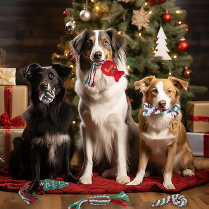 6 Pack Christmas Dog Rope Toys for Small Medium Dog, Chew Training Cotton Toys for Puppy Teeth Cleaning and Interacting Play Games