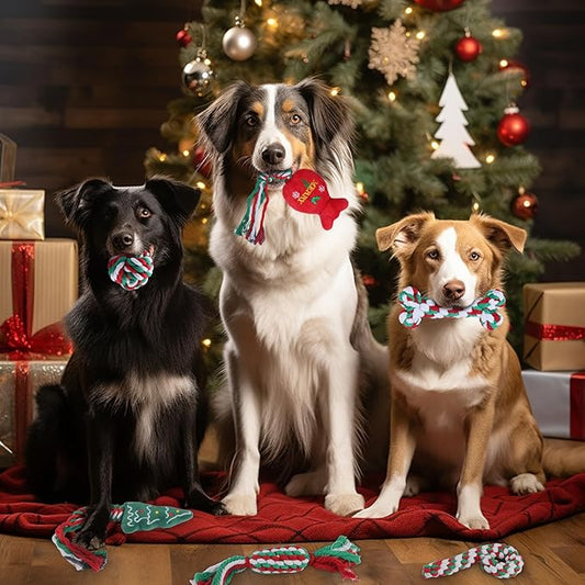 6 Pack Christmas Dog Rope Toys for Small Medium Dog, Chew Training Cotton Toys for Puppy Teeth Cleaning and Interacting Play Games