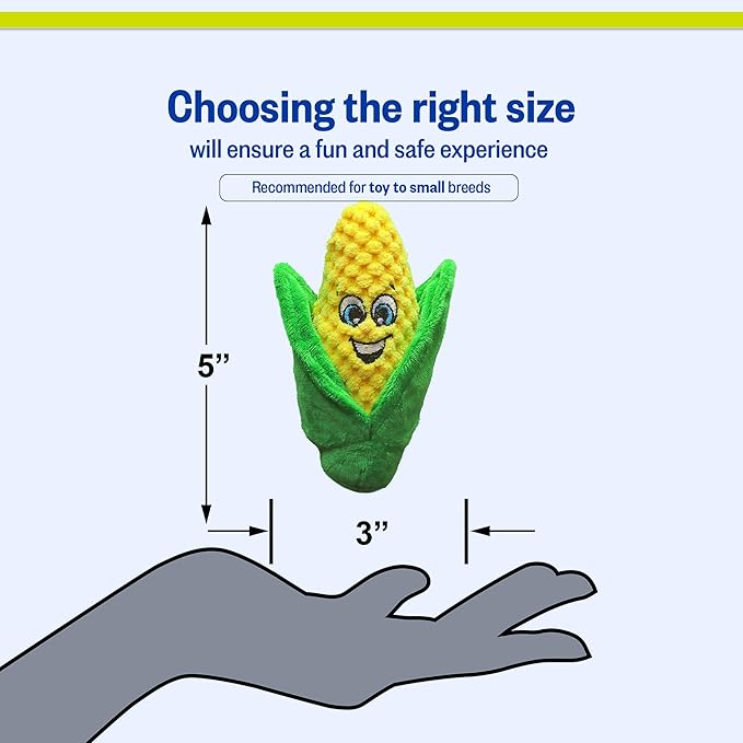 PetSport Tiny Tots Foodies Corn - Corn Dog Toy, Stuffed Animal Toy with Squeaker for Small Dogs, Interactive Puppy Squeaky Plush - 4 Inch (Pack of 1)