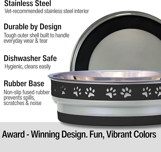Loving Pets Corsa Dog Bowls- Stainless Steel Dog & Cat Bowls - Spill Proof Dog Food Bowl, Cat Bowl, Puppy Essentials & Pet Supplies Great for Home & Travel (Small 10-20 lbs, Stealth Black)