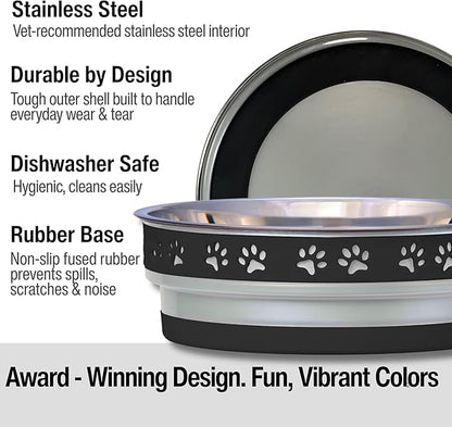Loving Pets Corsa Dog Bowls- Stainless Steel Dog & Cat Bowls - Spill Proof Dog Food Bowl, Cat Bowl, Puppy Essentials & Pet Supplies Great for Home & Travel (Small 10-20 lbs, Stealth Black)