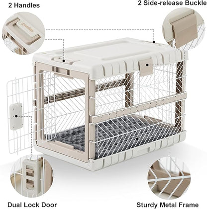Collapsible Dog Crate with Bed Mat, 28'' Foldable Dog Kennel for Medium Dogs, Tool-Free Portable Cage with 2 Rolling Wheels & Handles, Pet Carrier for Indoor Outdoor