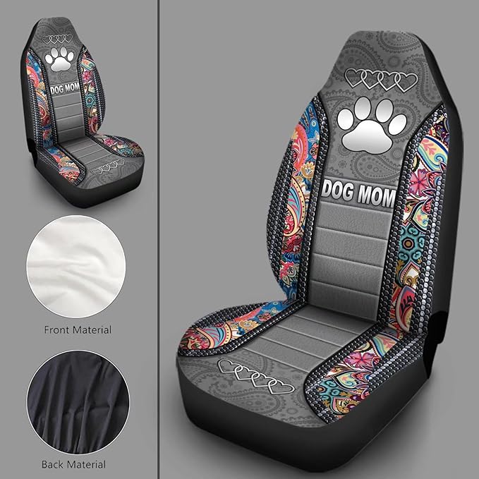 Dog Mom Paw Boho Floral Print Car Seat Covers, Waterproof Soft Universal Fashionable Car Seat Cushion Cover, Fit for Almost Vehicle