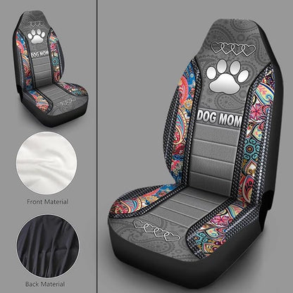 Dog Mom Paw Boho Floral Print Car Seat Covers, Waterproof Soft Universal Fashionable Car Seat Cushion Cover, Fit for Almost Vehicle