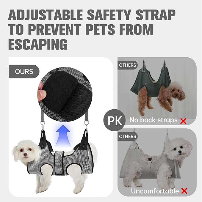 PAWCHIE Dog Grooming Hammock Harness for Dogs & Cats with Pet Nail Clipper Trimmer- Breathable Cat Hanger Sling for Trimming Clipping Nails-Dog Hammock Restraint Bag for Small Medium Large Dog,Grey XS