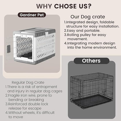 Collapsible Dog Crate for Large/Medium Dogs - 36" L Foldable Dog Cage No-Tool Assembly, Travel Dog Crate with 2 Wheels - Easy to Carry, Space-Saving, Indoor Outdoor Use