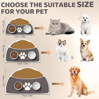 Absorbent Dog Food Mat, 20''x12'' Easy Clean Dog Mat for Bowls, No Stains Quick Dry Pet Water Mats Protect Floor, Avoid Water Spilling Small Feeding Mats for Dogs & Cats, Gray & Brown