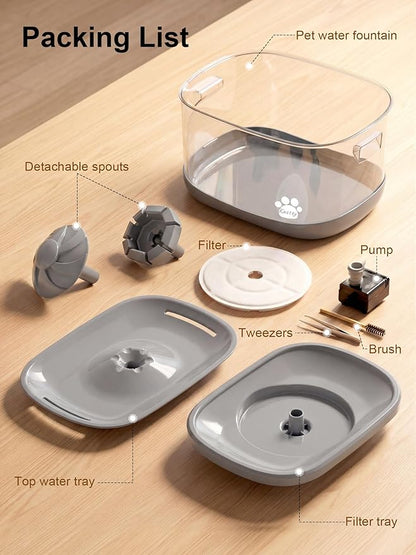 Kastty 9.5L Dog Water Fountain for Large Dogs,2.5Gal Large Capacity Pet Water Fountain with 3 Flow Modes, Automatic Quite Dog Water Bowl Dispenser with Water Window & LED,Easy to Clean(FS82,Grey)