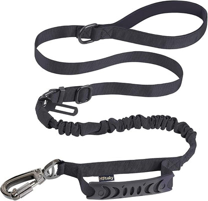 Hotsky Tactical Dog Leash Heavy Duty for Medium Large Dogs that Pull,4-6Ft Strong Bungee Shock Absorbing No Pull Dog Leash with Padded Double Handle and Car Seatbelt,Black