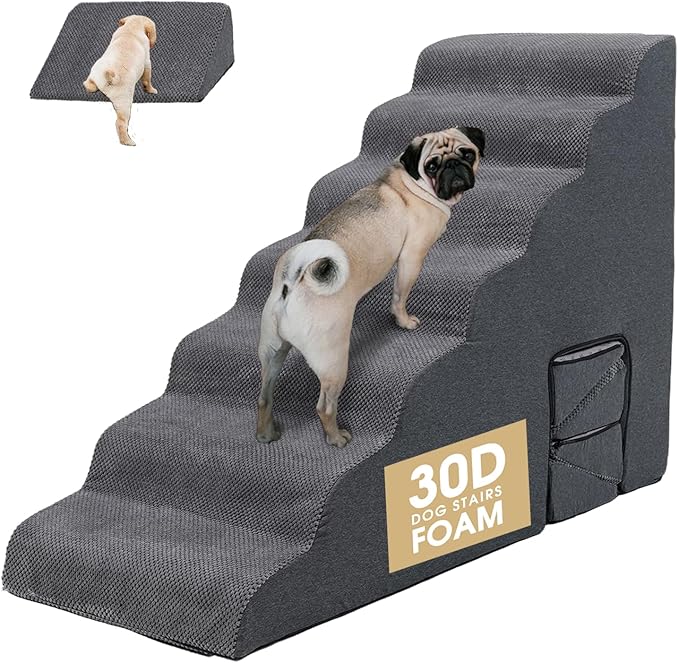 Dog Stairs for High Beds 30-36 inches Tall, 7-Step Pet Stairs/Steps for Small Large Dogs, 30D Foam Pet Steps/Ramp/Ladder for High Bedsides, with 4pcs Dog Ramp for Stairs, Dark Grey