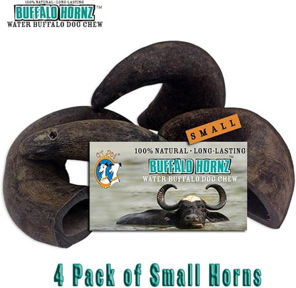 QT Dog Buffalo Hornz - Small (Pack of 4) | Long-Lasting 100% All-Natural Dog Chew | Ethically Sources Protein-Packed & Low Fat Dental Chews | Ideal for All Breeds & Aggressive Chewers |