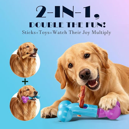 Apasiri Bully Stick Holder for Aggressive Chewers - Tough Dog Toy Prevent Choking and Free Up Your Hands, Bacon Flavored Nylon Chew Toy for Medium & Large Dogs to Keep Them Busy, Gift for Dogs, Pink