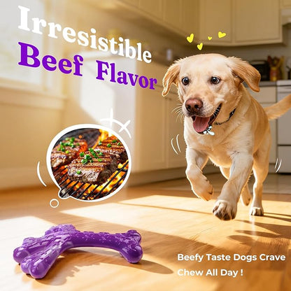 Indestructible Tough Dog Toys for Aggressive Chewers - 2 Pack Beef and Bacon Flavored Chew Bone for Large Dogs 20-90 lbs, Long Lasting & Keep Them Busy (XL Cactus) Dark Purple & Dark Green