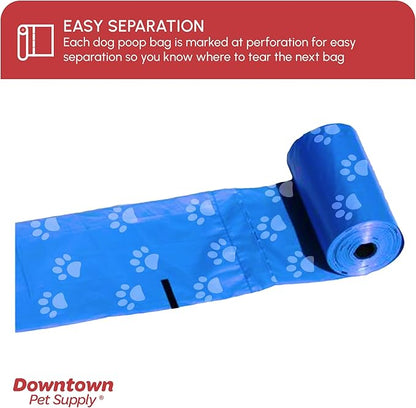 Downtown Pet Supply Poop Bags for Dogs with Dispenser, 960 Count - Leak-Proof Dog Waste Bags and Bone-Shaped Dog Poop Bags Holder for Leash - Rainbow with Paw Prints, 12.5" x 8.5"
