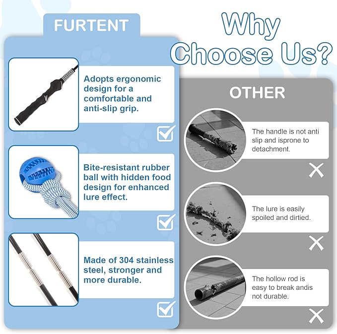 Flirt Pole for Dogs Interactive Dog Pole Toy for Large Medium Small Dogs, Sports Dog Teaser Pole for Tug of War, Flirt Pole with Lure Ball (Standard Pole + Elastic Rope)