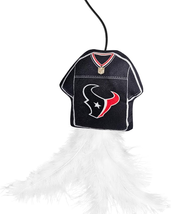 NFL Houston Texans Team Jersey Wand with CAT NIP, Cat Toy Jersey Shaped Plush Teaser Toy for Cats & Kittens - Interactive Pet Toy for Play & Exercise