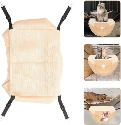 VOSAREA Small Beige Mesh Cat Cage Hammock Breathable Summer Pet Bed for Kittens and Small Animals, Machine Washable Hanging Rest Nest for Indoor Use
