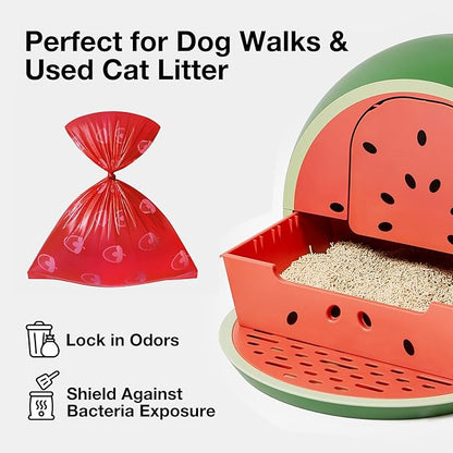 VETRESKA Strawberry Scented Dog Poop Bags, Leak Proof, Extra Thick and Large Pet Waste Bags for Dogs Walking and Cat Litter, 20 Refill Rolls, 300 Bags, Red