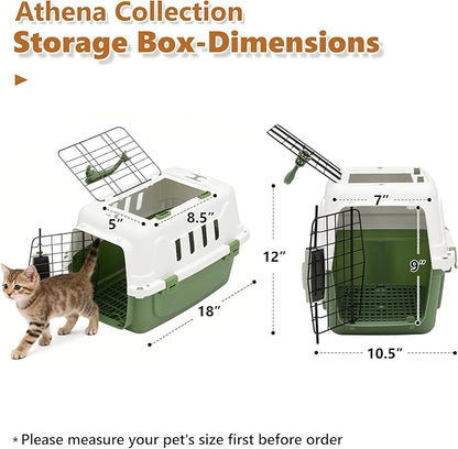 Athena Collection 18" Hard-Sided Travel Pet Carrier for Small Dogs and Cats, Plastic Dog Carriers with 2-Door Top & Front Load, Ventilation, Security Lock, Cat Dog Carrier for Pet, up to 10lbs, Green
