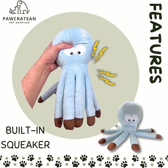 7" Squeaky Plush Toy for Puppies Small Dogs Self Etertainment Washable Soft Made [PET ONLY] (Grey Optopus)