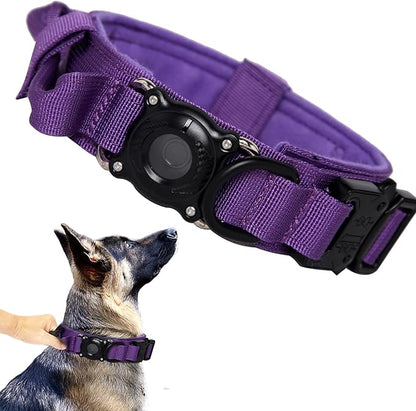 Xqpetlihai Upgraded AirTag Dog Collar Waterproof Tactical Dog Collar with AirTag Holder Heavy Duty Dog Collars for Large Dogs (DeepPurple，L