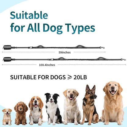Hands Free Dog Leash with Removable Zipper Pouch, Dual Padded Handles and Durable Bungee for Walking, Jogging and Running Your Dog (Large,35-140 lbs -Black
