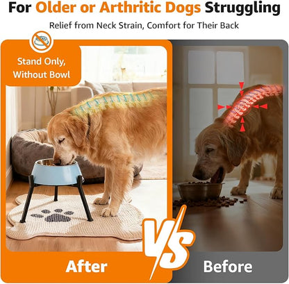 LOOBANI Elevated Dog Bowl Stand: Adjustable Width Anti-Slip Raised Dog Bowl Stand Food Feeder forAdult, Seniors, Older, Arthritis Dogs, Fits for Bowls Width 8.2"-11" (Without Bowls) Deep Blue Large