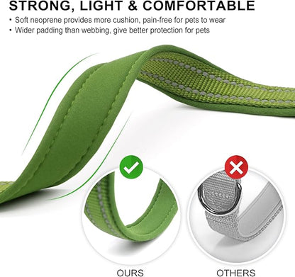 azuza Reflective Dog Collar, Soft Neoprene Padded Pet Collar with ID Tag Ring, Adjustable for Puppy and Small Dogs,Army Green,XS