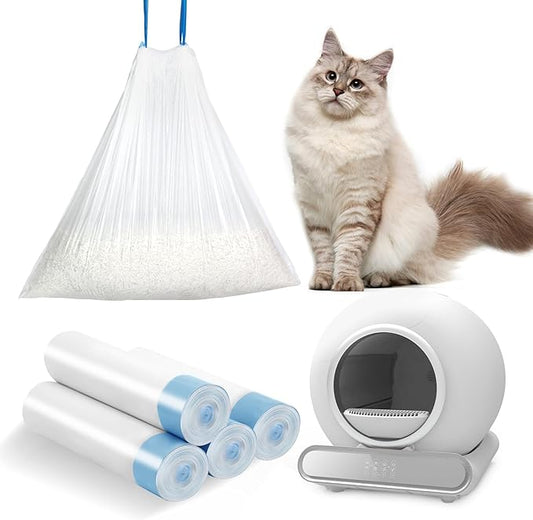 Cat Litter Box Liners-60 Count, Drawstring Cat Litter Waste Receptacles Bags for LELO ELVES LMSP-10 Self Cleaning Cat Litter Box-18" x 18"