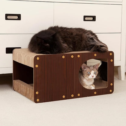 EHEYCIGA Cardboard Cat Scratcher House, 23-Inch Corrugated Cat Scratcher for Indoor Cats, Extra Large Scratching Board Pad, Dark Brown