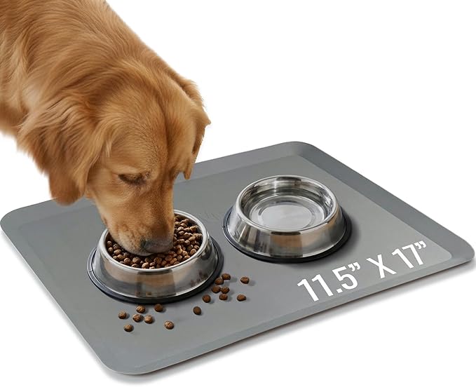 TidyFriend Pet Food Mat 11.5 x 17 Inches – Dog Food Mats - Silicone Non Slip Waterproof Feeding Placemat for Dogs & Cats - Easy to Clean Pet Supplies (Dark Grey)