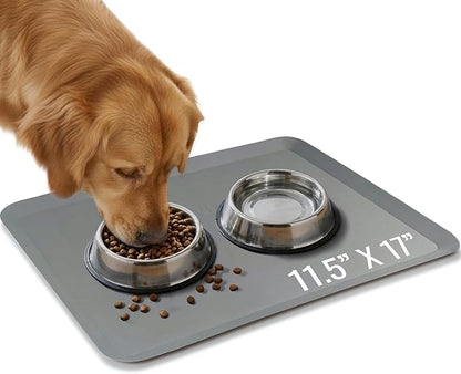 TidyFriend Pet Food Mat 11.5 x 17 Inches – Dog Food Mats - Silicone Non Slip Waterproof Feeding Placemat for Dogs & Cats - Easy to Clean Pet Supplies (Dark Grey)