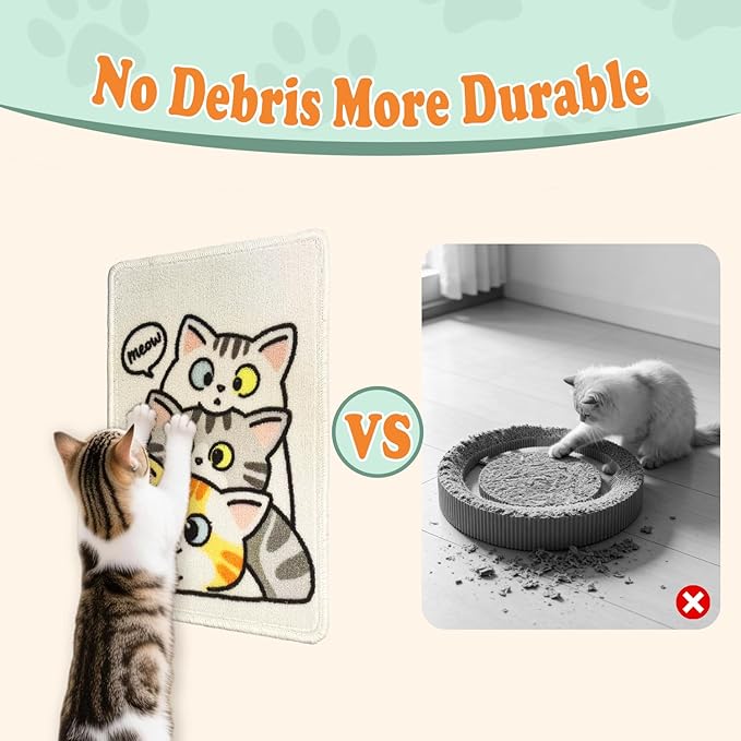 Cat Scratch Mat - 19.69 x 13.78 Inches High-Density Loop Pile Cat Scratcher Pad, Furniture Anti-Scratch Protector, Indoor Cat Scratch Pad for Cat Claw Grinding