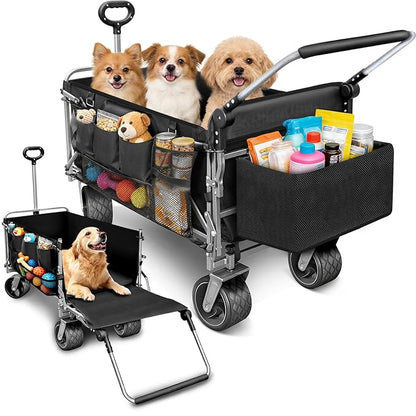 Dog Stroller for Large & Medium Dogs (20–200 lbs), All Terrain Foldable Large Pet Stroller with Tailgate, Cup Holder, Storage Baskets - Heavy Duty Adjustable Handle Extra Large Dog Wagon Cart